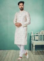 Dhupion Silk White Festival Wear Printed Readymade Kurta Pajama